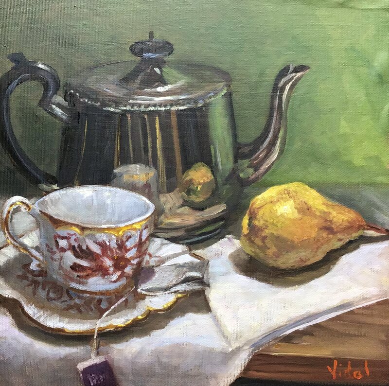 still life painting realism oils by Vidal kettle 