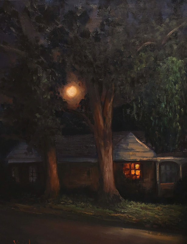 Neighbourhood 3 - Late Moonrise oil on linen by Vidal nocturne