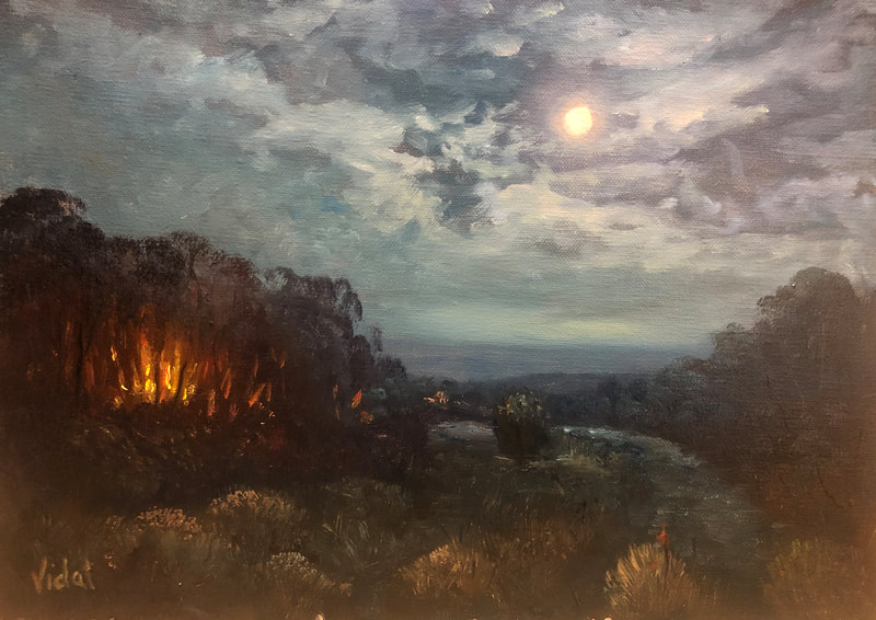 The Fire at Night Oil on linen by Chris Vidal