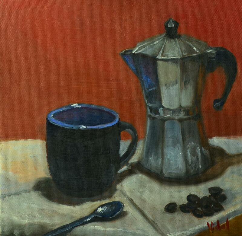 still life oil painting by Vidal Cup of Coffee