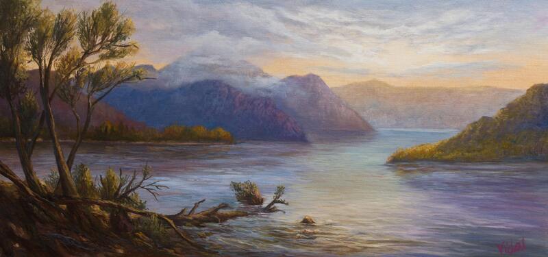 original landscape painting in oils of lake Burbury Tasmania