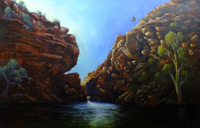 Original oil painting Australian landscape Ellery Creek West MacDonnell Ranges