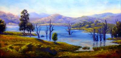 Original oil painting Australian landscape Lake St Claire