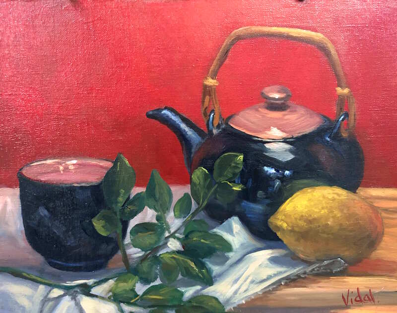 Lemon and Moringa Tea - still life oil painting by Vidal